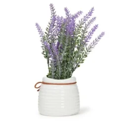 Juvale Artificial Lavender Flowers In Ceramic Vase For Bathroom Decor (9 X 3.3 In) -Home Furnishing Store GUEST 006e962c 596b 4e09 89dc da145e890b8c