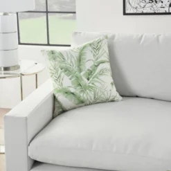 18"x18" Reversible Indoor/Outdoor Banana Leaf And Chevron Print Square Throw Pillow - Mina Victory -Home Furnishing Store GUEST 028e6705 2308 45ad 9247 546c500587bc