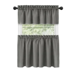 Kate Aurora Coastal Hamptons Living Complete 3 Piece Textured Kitchen Curtain Tier & Valance Set