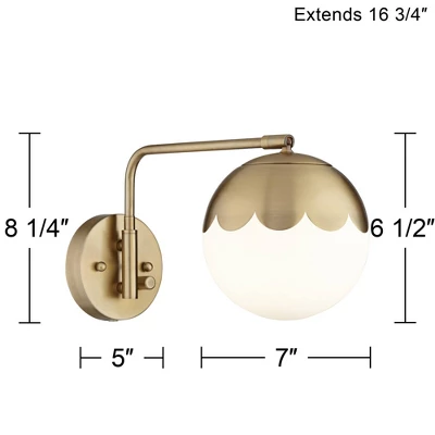 360 Lighting Kelowna Mid Century Modern Swing Arm Wall Lamp Brass Plug-in Light Fixture Globe Glass Shade For Bedroom Bedside Living Room Reading Home 5 360 Lighting Kelowna Mid Century Modern Swing Arm Wall Lamp Brass Plug-in Light Fixture Globe Glass Shade For Bedroom Bedside Living Room Reading Home - Image 5