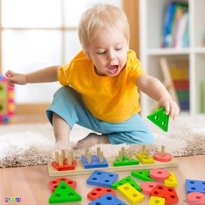 Shape Sorter Color Wooden Bard - Kids Early Learning Toddler Shape Sorter Toys Stack And Sort - 20 Pieces Geometric Board Puzzle - Play22Usa 4 Shape Sorter Color Wooden Bard - Kids Early Learning Toddler Shape Sorter Toys Stack And Sort - 20 Pieces Geometric Board Puzzle - Play22Usa - Image 4