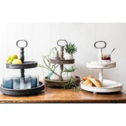 2 Tier 15" X 18.5" Distressed Wood Tray With Metal Handle Black - Storied Home -Home Furnishing Store GUEST 1178bfc6 bb1f 4777 9ea1 75b0d7e4e402