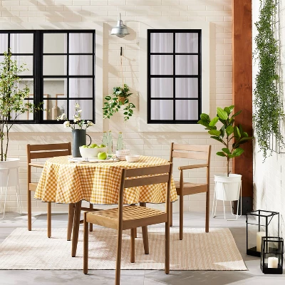 70" Gingham Wipeable Oil-Cloth Round Tablecloth Gold/Cream - Hearth & Hand™ With Magnolia 1 70" Gingham Wipeable Oil-Cloth Round Tablecloth Gold/Cream - Hearth & Hand™ With Magnolia