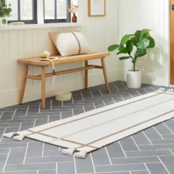 Bold Cross Stripes Tassel Rug Cream/Tan - Hearth & Handâ„¢ With Magnolia