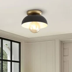 8.5" 1-Light Paulina Classic Industrial Iron LED Flush Mount Painting - JONATHAN Y -Home Furnishing Store GUEST 1a44972c d94f 4b09 9c3a 5d901d229e39