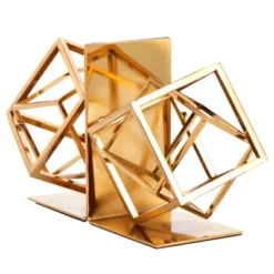 Juvale Decorative Gold Bookends With Square Metal Geometric Design, For Books, Magazines, Journals, Slip-Resistant Pads (5x6x3 In) -Home Furnishing Store GUEST 222ce220 3c0e 44d7 92d1 b43ec3c42865
