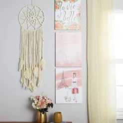 Okuna Outpost Large Macrame Dream Catcher, Bohemian Style Home Wall Decor (White, 46 X 11.8 In)