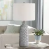 360 Lighting Patrick Modern Coastal Table Lamp 26 1/4" High Gray White Wash Geometric Ceramic Drum Fabric Shade For Bedroom Living Room Bedside Office