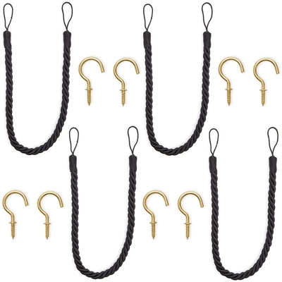4-Pack Black Cotton Window Curtain Tiebacks Tie Back With 8 Hooks, 26" Holdbacks Rope For Drapes 7 4-Pack Black Cotton Window Curtain Tiebacks Tie Back With 8 Hooks, 26" Holdbacks Rope For Drapes - Image 7