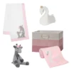 Lambs & Ivy Pink/White 5-Piece Luxury Infant / Newborn / Baby Gift Basket