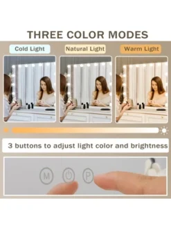 Fenchilin Vanity Hollywood Lighted Makeup Mirror With 15 Dimmable LED Bulbs For Dressing Room And Bedroom, Tabletop Or Wall-Mounted, 22.8"x 18.1"