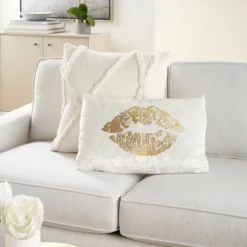 12"x18" Luminescence Metallic Lips Lumbar Throw Pillow Gold - Mina Victory -Home Furnishing Store GUEST 2df1f6e9 1056 4143 a6c0 891cbafa702d