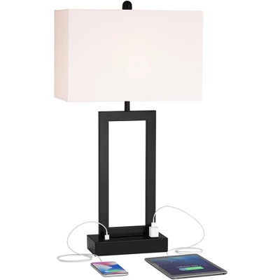 360 Lighting Modern Table Lamp With USB And AC Power Outlet 30" Tall Black Metal White Rectangle Shade For Living Room Bedroom House 2 360 Lighting Modern Table Lamp With USB And AC Power Outlet 30" Tall Black Metal White Rectangle Shade For Living Room Bedroom House - Image 2