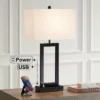 360 Lighting Modern Table Lamp With USB And AC Power Outlet 30" Tall Black Metal White Rectangle Shade For Living Room Bedroom House