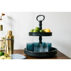 2 Tier 15" X 18.5" Distressed Wood Tray With Metal Handle Black - Storied Home -Home Furnishing Store GUEST 391589d8 f286 4f70 8dcc 9eb41fc4c039