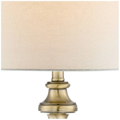 Regency Hill Traditional Table Lamp 26" High Antique Brass Candlestick White Fabric Drum Shade For Living Room Family Bedroom Bedside 2 Regency Hill Traditional Table Lamp 26" High Antique Brass Candlestick White Fabric Drum Shade For Living Room Family Bedroom Bedside - Image 2