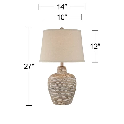 Regency Hill Glenn Rustic Farmhouse Table Lamps 27" Tall Set Of 2 Dappled Sandy Beige Oatmeal Fabric Drum Shade For Bedroom Living Room Bedside Office 6 Regency Hill Glenn Rustic Farmhouse Table Lamps 27" Tall Set Of 2 Dappled Sandy Beige Oatmeal Fabric Drum Shade For Bedroom Living Room Bedside Office - Image 6