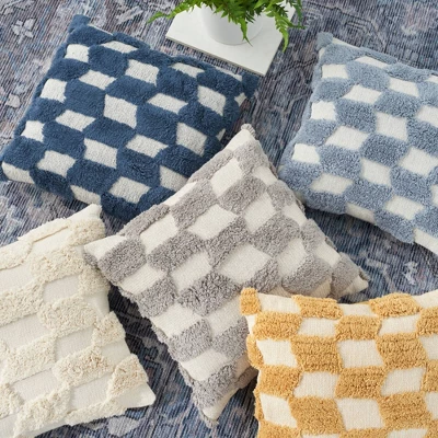 18"x18" Tufted Diag Checkers Square Throw Pillow - Nicole Curtis 3 18"x18" Tufted Diag Checkers Square Throw Pillow - Nicole Curtis - Image 3