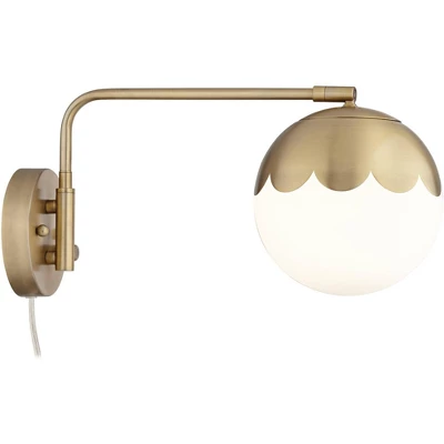360 Lighting Kelowna Mid Century Modern Swing Arm Wall Lamp Brass Plug-in Light Fixture Globe Glass Shade For Bedroom Bedside Living Room Reading Home 4 360 Lighting Kelowna Mid Century Modern Swing Arm Wall Lamp Brass Plug-in Light Fixture Globe Glass Shade For Bedroom Bedside Living Room Reading Home - Image 4