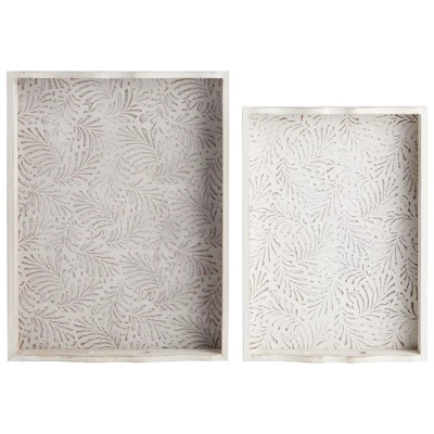 Juvale 2-Pack Rustic Wood Coffee Table Serving Tray With Handles For Ottoman, White Floral 7 Juvale 2-Pack Rustic Wood Coffee Table Serving Tray With Handles For Ottoman, White Floral - Image 7