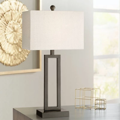360 Lighting Aston 26" High Open Rectangle Modern Table Lamp Black Finish Metal Single Off-White Shade Living Room Bedroom Bedside Nightstand House 1 360 Lighting Aston 26" High Open Rectangle Modern Table Lamp Black Finish Metal Single Off-White Shade Living Room Bedroom Bedside Nightstand House