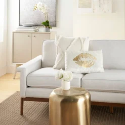 12"x18" Luminescence Metallic Lips Lumbar Throw Pillow Gold - Mina Victory