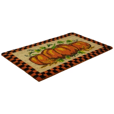 Northlight Checkered Fall Harvest Pumpkin Doormat 18" X 30" 3 Northlight Checkered Fall Harvest Pumpkin Doormat 18" X 30" - Image 3