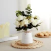 Farmlyn Creek 4 Piece Artificial White Roses, Fake Faux Flowers Plants With Ceramic Vase For Indoor Spring Home Decor