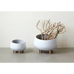 8" X 12.5" Planter With Wood Feet White - Storied Home