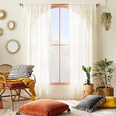 1pc Sheer Banded Geo Macrame Window Curtain Panel White - Opalhouse™ Designed With Jungalow™ 1 1pc Sheer Banded Geo Macrame Window Curtain Panel White - Opalhouse™ Designed With Jungalow™