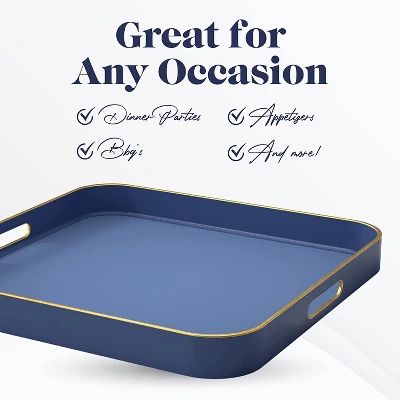 American Atelier Blue Square Large Tray With Gold Trimming & Handles 5 American Atelier Blue Square Large Tray With Gold Trimming & Handles - Image 5