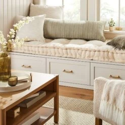 Textured Slub Stripe Square Throw Pillow Cream/Khaki - Hearth & Hand™ With Magnolia