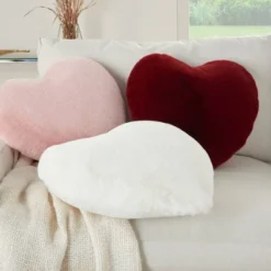 Rabbit Faux Fur Heart Throw Pillow Blush - Mina Victory