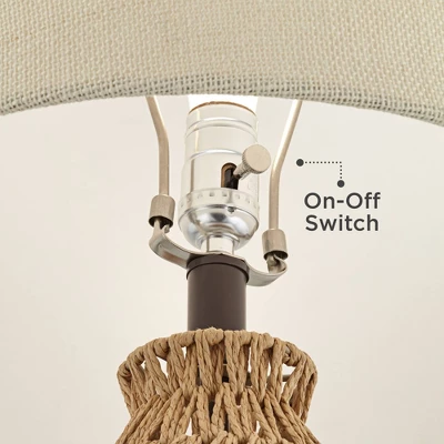 360 Lighting San Carlos Modern Coastal Table Lamp 29" Tall Natural Rattan Wicker Oatmeal Fabric Drum Shade For Bedroom Living Room Bedside Nightstand 4 360 Lighting San Carlos Modern Coastal Table Lamp 29" Tall Natural Rattan Wicker Oatmeal Fabric Drum Shade For Bedroom Living Room Bedside Nightstand - Image 4