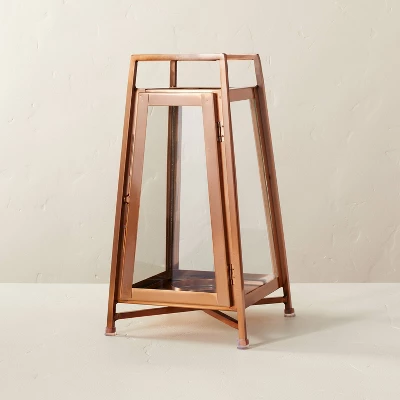 Raised Metal & Glass Pillar Candle Lantern Copper - Hearth & Hand™ With Magnolia 4 Raised Metal & Glass Pillar Candle Lantern Copper - Hearth & Hand™ With Magnolia - Image 4