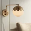 360 Lighting Kelowna Mid Century Modern Swing Arm Wall Lamp Brass Plug-in Light Fixture Globe Glass Shade For Bedroom Bedside Living Room Reading Home