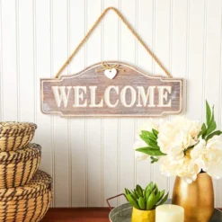 Juvale Rustic Hanging Wooden Welcome Sign For Front Door (17 X 6.75 Inches)