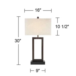 360 Lighting Todd Modern Table Lamp 30" Tall Bronze Rectangular With USB And AC Power Outlet In Base Oatmeal Fabric Shade For Living Room Office House -Home Furnishing Store GUEST 7428ba3e 3945 46e9 95d1 1a8b4edccb51