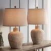 Regency Hill Glenn Rustic Farmhouse Table Lamps 27" Tall Set Of 2 Dappled Sandy Beige Oatmeal Fabric Drum Shade For Bedroom Living Room Bedside Office