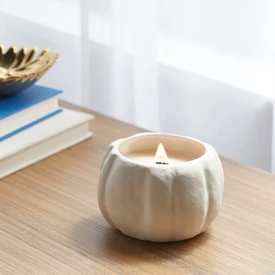 12oz Brushed Abstract Pumpkin Ceramic With Woodwick And Dustcover Dried Leaves + Hickory Candle - Threshold™ 1 12oz Brushed Abstract Pumpkin Ceramic With Woodwick And Dustcover Dried Leaves + Hickory Candle - Threshold™