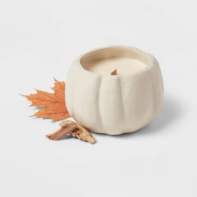 12oz Brushed Abstract Pumpkin Ceramic With Woodwick And Dustcover Dried Leaves + Hickory Candle - Threshold™ 2 12oz Brushed Abstract Pumpkin Ceramic With Woodwick And Dustcover Dried Leaves + Hickory Candle - Threshold™ - Image 2
