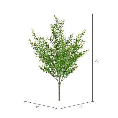 Vickerman 22" Artificial UV Coated Bush With Mini Purple Flowers And Boxwood Greenery. 1 Vickerman 22" Artificial UV Coated Bush With Mini Purple Flowers And Boxwood Greenery.