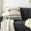 20"x20" Oversize Ribbed Square Throw Pillow With Pom-Poms Black/Ivory - Mina Victory