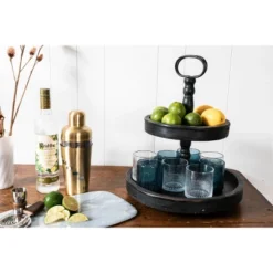 2 Tier 15" X 18.5" Distressed Wood Tray With Metal Handle Black - Storied Home -Home Furnishing Store GUEST 84862cbf c883 4d2b 8eb8 34666aeaa76e