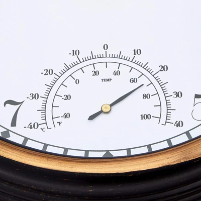 Farmlyn Creek Weatherproof Outdoor Wall Clock And Temperature Gauge Thermometer For Patios & Pools, Black, 12 In 3 Farmlyn Creek Weatherproof Outdoor Wall Clock And Temperature Gauge Thermometer For Patios & Pools, Black, 12 In - Image 3