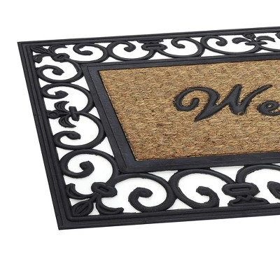 Kate Aurora 18"x30" Rectangular Fleur De Lis Outdoor Heavy Duty Rubber & Coir Skid Resistant Welcome Door Mat - Black 1 Kate Aurora 18"x30" Rectangular Fleur De Lis Outdoor Heavy Duty Rubber & Coir Skid Resistant Welcome Door Mat - Black