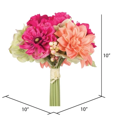 Vickerman 10" Artificial Polyester Pink, Orange, And Green Poppy And Dahlia Mixed Stem Bundle 1 Vickerman 10" Artificial Polyester Pink, Orange, And Green Poppy And Dahlia Mixed Stem Bundle