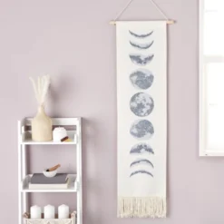 Okuna Outpost Bohemian Style Moon Phases Tapestry Hanging Wall Art For Home Decor, White, 12 X 49 In