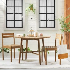 Slat Wood Outdoor Round Dining Table - Natural - Hearth & Handâ„¢ With Magnolia