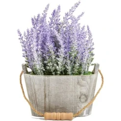 Artificial Lavender Fake Flower Plant In Rustic Oval Wooden Box For Decorations -Home Furnishing Store GUEST 9a541bf1 a2b4 4bc7 a6f6 6fba48aec14f